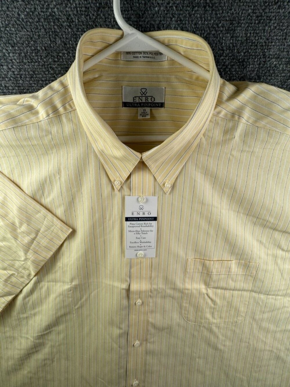 NWT Enro Button Up Shirt Men Big 19 Striped Yellow Half Sleeve Cotton Blend